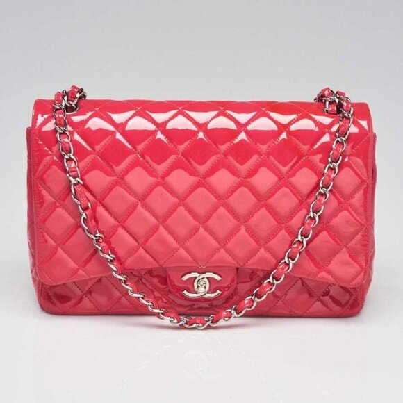 Chanel Pink Quilted Patent Leather Classic Maxi Double Flap Bag - Picture 8 of 12